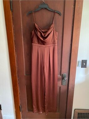 Revelry Copper Satin Cowl-Neck Wide-Leg Jumpsuit